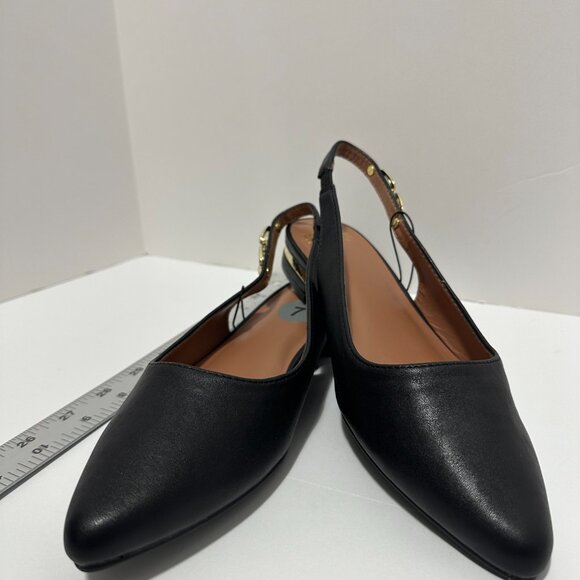 NWT JONES NEW YORK Black & Gold Leather Pointed Sling Back Flat Shoes, Size: 7 - Picture 2 of 4